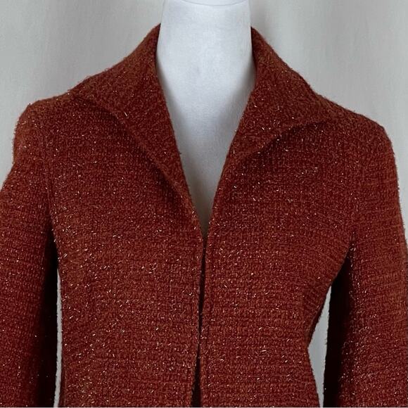Lafayette 148 New York Brick Red Wool Tweed Iridescent Crop Jacket NWOT Size 2 - Picture 3 of 12